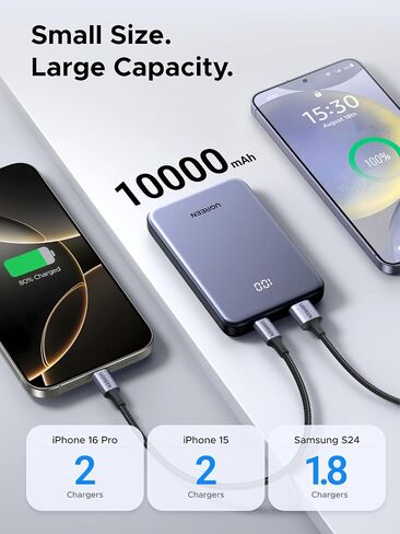 يوجرين باور بانك 10,000 مللي أمبير 22.5 وات، شاحن محمول صغير الحجم USB-C PD3.0 حزمة بطارية شحن سريع للسفر مع شاشة رقمية لهاتف iPhone 17/16/15/14/13/12 Pro Max، Galaxy S25/S24 Ultra in Saudi Arabia