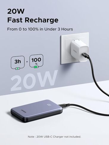 يوجرين باور بانك 10,000 مللي أمبير 22.5 وات، شاحن محمول صغير الحجم USB-C PD3.0 حزمة بطارية شحن سريع للسفر مع شاشة رقمية لهاتف iPhone 17/16/15/14/13/12 Pro Max، Galaxy S25/S24 Ultra in Saudi Arabia