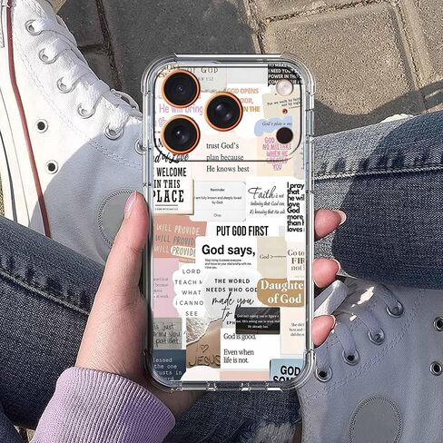 Bible Verses Christian Jesus Quotes Collage Pattern Phone Cover,Trendy Soft TPU Protective Case for iPhone 17 Pro,#5 in Kuwait