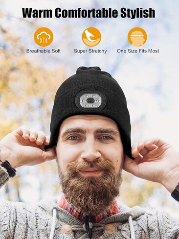Valentines Day Gifts for Him Boyfriend Husband, Mens Gifts Ideas, LED Beanie with Light for Men, LED Hat with Light Built in USB Rechargeable, Anniversary Birthday Gifts for Men Dad Teen Boys in Saudi Arabia