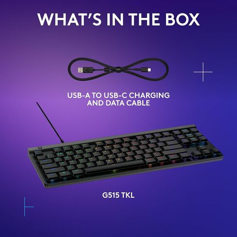 لوحة مفاتيح ألعاب سلكية منخفضة المستوى من لوجيتك G515 TKL، RGB قابلة للتخصيص بالكامل، أغطية مفاتيح PBT مزدوجة اللقطة، مفاتيح لمسية/بنية - أسود (متجدد) in Kuwait
