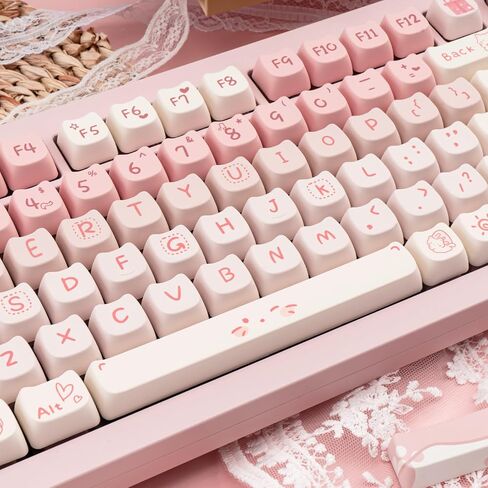 Cute Cat Keycaps - Pink & White PBT Keycaps, Mao Profile, 134 Keys, Dye-Sublimation Compatible with 60%, 75%, 96%, 100% Cherry & Gateron MX Switches Mechanical Gaming Keyboard in Kuwait