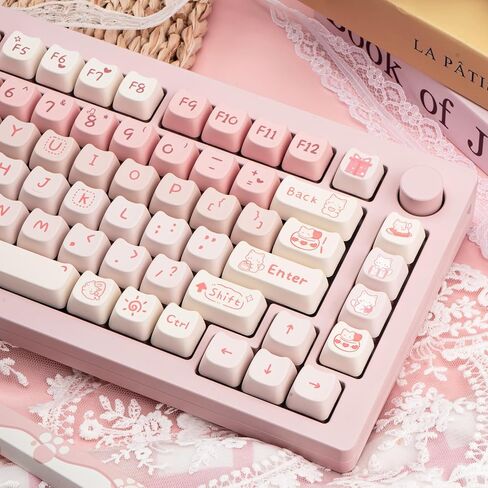 Cute Cat Keycaps - Pink & White PBT Keycaps, Mao Profile, 134 Keys, Dye-Sublimation Compatible with 60%, 75%, 96%, 100% Cherry & Gateron MX Switches Mechanical Gaming Keyboard in Kuwait