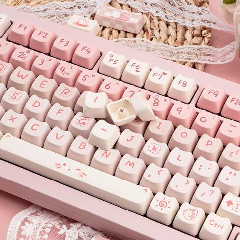 Cute Cat Keycaps - Pink & White PBT Keycaps, Mao Profile, 134 Keys, Dye-Sublimation Compatible with 60%, 75%, 96%, 100% Cherry & Gateron MX Switches Mechanical Gaming Keyboard in Kuwait