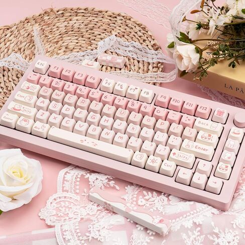 Cute Cat Keycaps - Pink & White PBT Keycaps, Mao Profile, 134 Keys, Dye-Sublimation Compatible with 60%, 75%, 96%, 100% Cherry & Gateron MX Switches Mechanical Gaming Keyboard in Kuwait