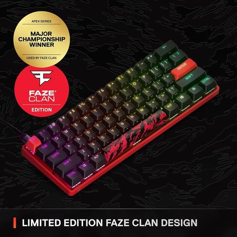 SteelSeries Apex 9 Mini: إصدار Faze Clan — لوحة المفاتيح الضوئية HotSwap — تصميم مضغوط بنسبة 60% — مفاتيح بصرية — تخصيص RGB — غطاء مفاتيح PBT مزدوج اللقطة (متجدد) in Kuwait