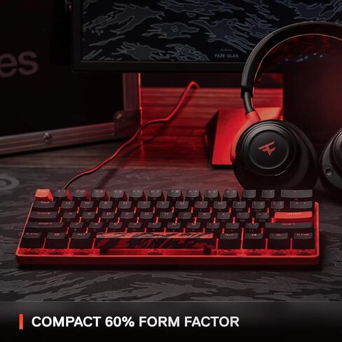 SteelSeries Apex 9 Mini: إصدار Faze Clan — لوحة المفاتيح الضوئية HotSwap — تصميم مضغوط بنسبة 60% — مفاتيح بصرية — تخصيص RGB — غطاء مفاتيح PBT مزدوج اللقطة (متجدد) in Kuwait