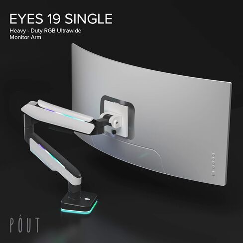 POUT E19 Heavy-Duty Ultrawide Monitor Arm – Adjustable Steel Desk Mount for 17’’-49’’ Displays, Supports 5-44lbs, Full Motion Tilt & Swivel (White/Black, Single) in Kuwait