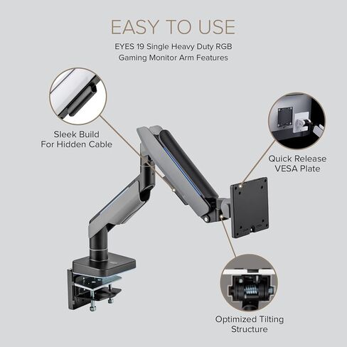 POUT E19 Heavy-Duty Ultrawide Monitor Arm – Adjustable Steel Desk Mount for 17’’-49’’ Displays, Supports 5-44lbs, Full Motion Tilt & Swivel (White/Black, Single) in Kuwait