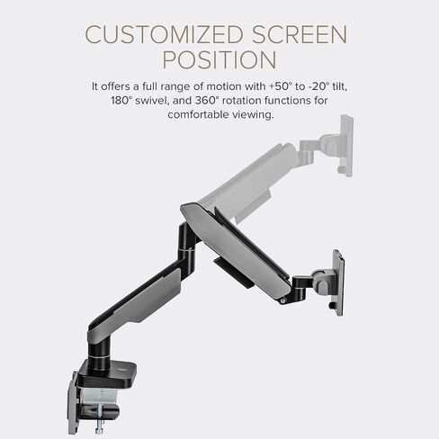 POUT E19 Heavy-Duty Ultrawide Monitor Arm – Adjustable Steel Desk Mount for 17’’-49’’ Displays, Supports 5-44lbs, Full Motion Tilt & Swivel (White/Black, Single) in Kuwait