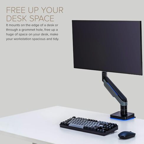 POUT E19 Heavy-Duty Ultrawide Monitor Arm – Adjustable Steel Desk Mount for 17’’-49’’ Displays, Supports 5-44lbs, Full Motion Tilt & Swivel (White/Black, Single) in Kuwait