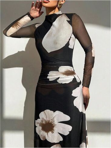 فيردوسا نساء الزفاف الزفاف الضيف فستان الشبكة bodycon الأكمام الطويلة تاريخ ليلة طويلة فساتين طويلة in Saudi Arabia