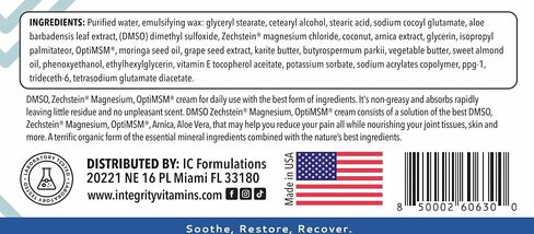 DMSO Cream 99.9% Pure Pharmaceutical Grade | Muscle, Joint & Skin Relief | Fast-Absorbing with Zechstein® Magnesium, OptiMSM®, Arnica, Aloe Vera, Vitamin E | Non-Greasy 3 oz in Saudi Arabia
