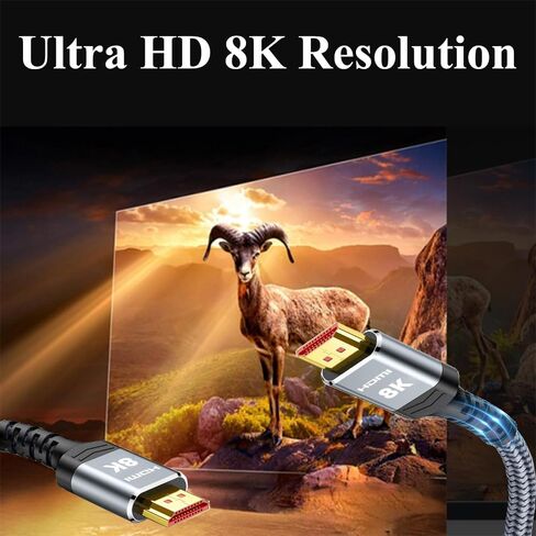 High Speed HDMI Cable 6.6ft, Braided Nylon Fiber, Ultra HD 8K@60Hz, Compatible with Laptop, Monitor, TV, PC, Gaming Console in Saudi Arabia