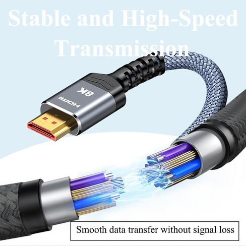 High Speed HDMI Cable 6.6ft, Braided Nylon Fiber, Ultra HD 8K@60Hz, Compatible with Laptop, Monitor, TV, PC, Gaming Console in Saudi Arabia