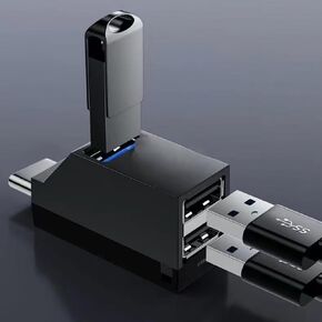 موزع USB C 3 في 1، محور على شكل صافرة من النوع C إلى USB 3.0 مع 3 منافذ، تصميم حبل معلق، خفيف الوزن، محمول، نقل بيانات عالي السرعة لأجهزة الكمبيوتر المحمول والهواتف الذكية والمزيد (أسود) in Kuwait