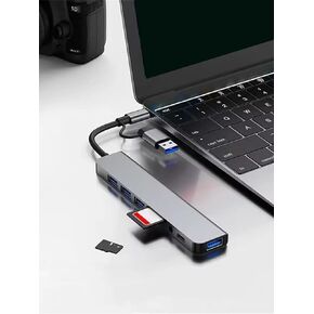 USB C Hub USB Splitter 8-in-1 USB Extender, USBC to HDTV Adapter 4K@60Hz, 1×USB-C 3.2, 3×USB A Data Transfer, Type C Multiport Splitter with SD/TF Card Reader, for Laptop, PC, Desktop, iPad Pro in Kuwait