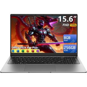 15.6" Laptop, 8GB RAM 256GB Storage, Celeron N4000 (up to 2.6GHz) 100% sRGB Screen, MS Office 2024, Win11 Pro Notebook Computer, Dual Band Wi-Fi, BT4.2, USB-A, Long Battery Life, Silver in Saudi Arabia