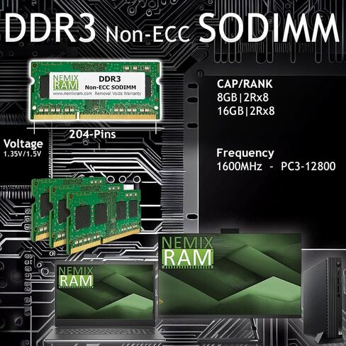 NEMIX RAM 16GB (2X8GB) DDR3 1066MHZ PC3-8500 2Rx8 1.5V 204-PIN Non-ECC SODIMM KIT Compatible with Apple MacBook Pro Laptop iMac Memory in Saudi Arabia