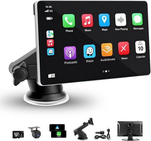 شاشة CarPlay مقاس 9 بوصات للسيارة، جهاز لوحي للسيارة بكاميرا داش 4K لأجهزة Apple Android Auto، وكاميرا احتياطية خلفية بدقة 1080 بكسل، وشاشة تحكم صوتي محمولة تعمل باللمس للملاحة GPS، وبلوتوث، ومرآة، وشاحنة in Kuwait