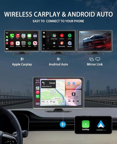 شاشة CarPlay مقاس 9 بوصات للسيارة، جهاز لوحي للسيارة بكاميرا داش 4K لأجهزة Apple Android Auto، وكاميرا احتياطية خلفية بدقة 1080 بكسل، وشاشة تحكم صوتي محمولة تعمل باللمس للملاحة GPS، وبلوتوث، ومرآة، وشاحنة in Kuwait