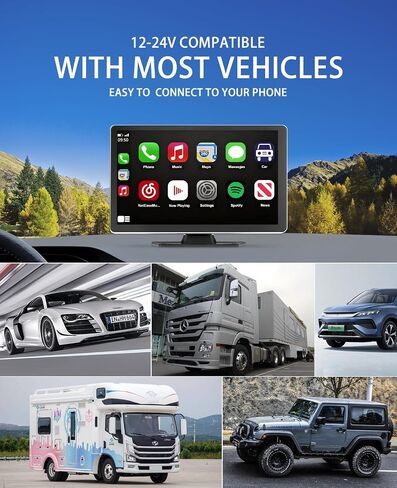 شاشة CarPlay مقاس 9 بوصات للسيارة، جهاز لوحي للسيارة بكاميرا داش 4K لأجهزة Apple Android Auto، وكاميرا احتياطية خلفية بدقة 1080 بكسل، وشاشة تحكم صوتي محمولة تعمل باللمس للملاحة GPS، وبلوتوث، ومرآة، وشاحنة in Kuwait