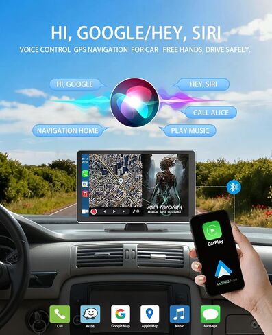 شاشة CarPlay مقاس 9 بوصات للسيارة، جهاز لوحي للسيارة بكاميرا داش 4K لأجهزة Apple Android Auto، وكاميرا احتياطية خلفية بدقة 1080 بكسل، وشاشة تحكم صوتي محمولة تعمل باللمس للملاحة GPS، وبلوتوث، ومرآة، وشاحنة in Kuwait