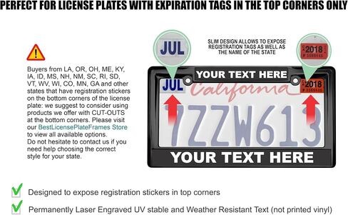 Heavy Duty Chrome Metal Personalized with Custom Text Design Laser Engraved Standard Size - Car/Automobile License Plate Frame with Free caps - Silver/Black (Qty: 1 Frame) in Saudi Arabia