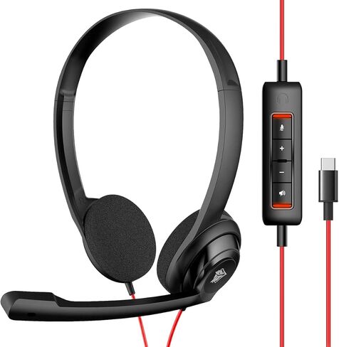 NUBWO HW02 USB Computer Headset with Clear Chat Microphone, Lightweight On-Ear Wired Headset for MS Teams, Skype, Webinars, Call Center and More (White) in Kuwait