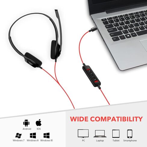 NUBWO HW02 USB Computer Headset with Clear Chat Microphone, Lightweight On-Ear Wired Headset for MS Teams, Skype, Webinars, Call Center and More (White) in Kuwait