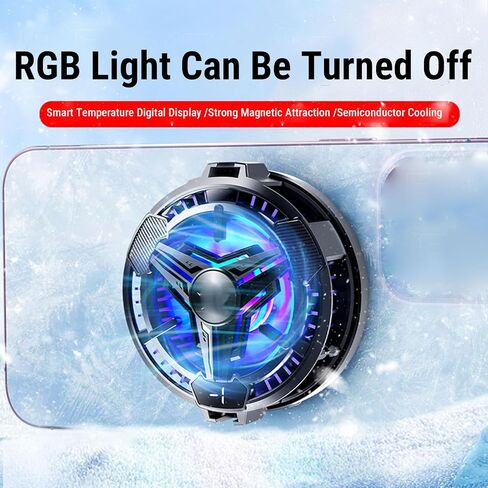 مبرد الهاتف المغناطيسي SUNGOOYUE، الهاتف المحمول مع 8 مراوح وأضواء RGB لتبريد أشباه الموصلات للهاتف اللوحي، مع منفذ من النوع C وشاشة رقمية in Saudi Arabia