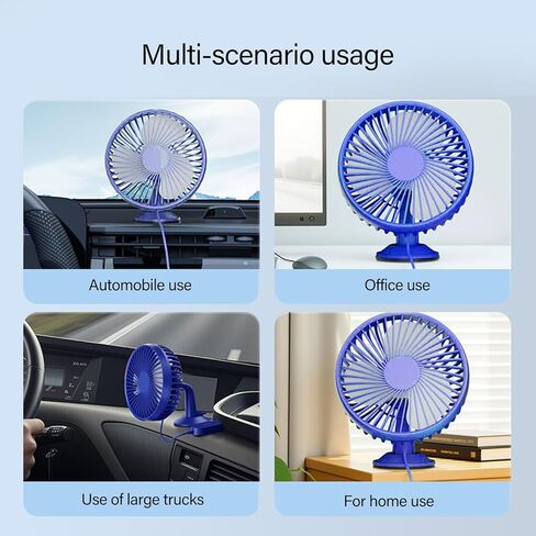 مروحة سيارة USB مع كوب شفط قوي ومشبك مسند للرأس، 3 سرعات قابلة للتعديل، دوران 360 درجة، تبريد هادئ للمركبات والمكتب المنزلي واستخدام مروحة خيمة السيارة والشاحنة in Kuwait