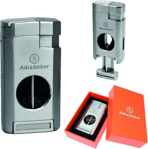 Ash & Ember “Spirit" Lighter – Premium Torch Lighter with Adjustable Triple Flame, Butane Refillable Design, Windproof, Built-in V-Cutter, Ergonomic Grip, Compact Design, Gift Box in Saudi Arabia