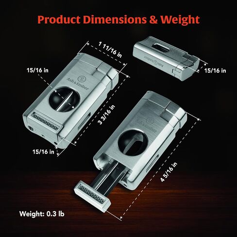 Ash & Ember “Spirit" Lighter – Premium Torch Lighter with Adjustable Triple Flame, Butane Refillable Design, Windproof, Built-in V-Cutter, Ergonomic Grip, Compact Design, Gift Box in Saudi Arabia
