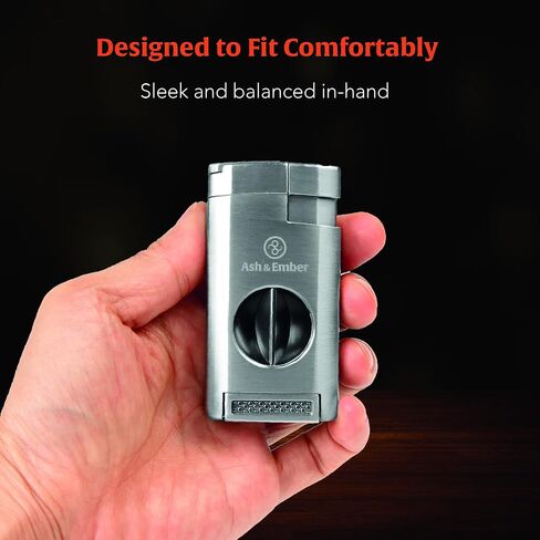 Ash & Ember “Spirit" Lighter – Premium Torch Lighter with Adjustable Triple Flame, Butane Refillable Design, Windproof, Built-in V-Cutter, Ergonomic Grip, Compact Design, Gift Box in Saudi Arabia