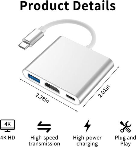 USB C to HDMI Adapter, Type-c 3 in 1 hub to 4K HDMI USB3.0 & 100W PD for USB Drives Reading & Multimedia Projection,Compatible for MacBook,iPad,Tablets & Other USB-C Devices in Saudi Arabia