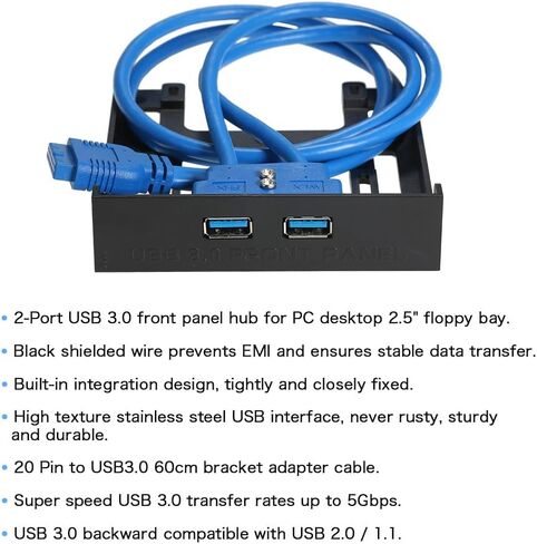 USB 3.0 Front Panel, 5.25 Inch Bay Mount Internal Hub with 2 Ports, 20Pin to Dual USB 3.0 Bracket for PC Case, Desktop Computer, DIY Expansion, Plug and Play in Saudi Arabia