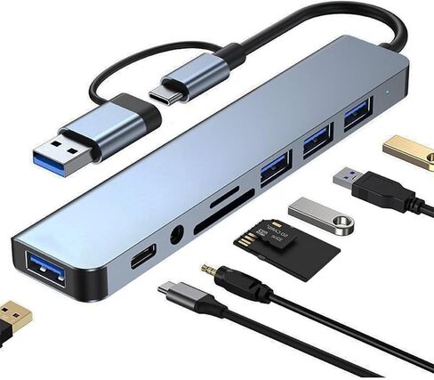 USB C Hub USB Splitter 8-in-1 USB Extender, USBC to HDTV Adapter 4K@60Hz, 1×USB-C 3.2, 3×USB A Data Transfer, Type C Multiport Splitter with SD/TF Card Reader, for Laptop, PC, Desktop, iPad Pro in Kuwait
