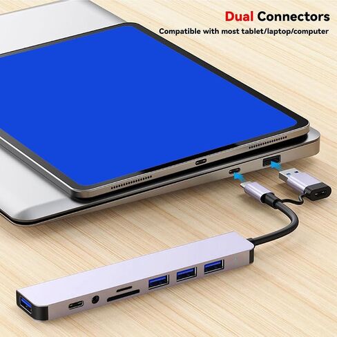 USB C Hub USB Splitter 8-in-1 USB Extender, USBC to HDTV Adapter 4K@60Hz, 1×USB-C 3.2, 3×USB A Data Transfer, Type C Multiport Splitter with SD/TF Card Reader, for Laptop, PC, Desktop, iPad Pro in Kuwait