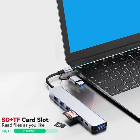 USB C Hub USB Splitter 8-in-1 USB Extender, USBC to HDTV Adapter 4K@60Hz, 1×USB-C 3.2, 3×USB A Data Transfer, Type C Multiport Splitter with SD/TF Card Reader, for Laptop, PC, Desktop, iPad Pro in Kuwait