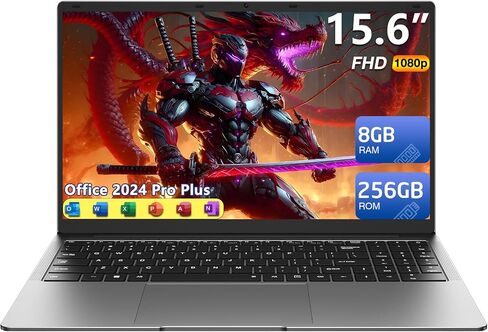 15.6" Laptop, 8GB RAM 256GB Storage, Celeron N4000 (up to 2.6GHz) 100% sRGB Screen, MS Office 2024, Win11 Pro Notebook Computer, Dual Band Wi-Fi, BT4.2, USB-A, Long Battery Life, Silver in Saudi Arabia