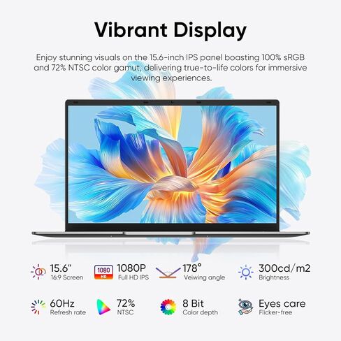 15.6" Laptop, 8GB RAM 256GB Storage, Celeron N4000 (up to 2.6GHz) 100% sRGB Screen, MS Office 2024, Win11 Pro Notebook Computer, Dual Band Wi-Fi, BT4.2, USB-A, Long Battery Life, Silver in Saudi Arabia