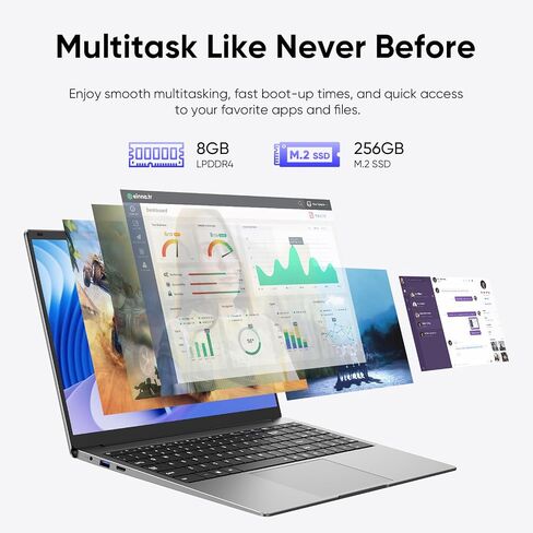15.6" Laptop, 8GB RAM 256GB Storage, Celeron N4000 (up to 2.6GHz) 100% sRGB Screen, MS Office 2024, Win11 Pro Notebook Computer, Dual Band Wi-Fi, BT4.2, USB-A, Long Battery Life, Silver in Saudi Arabia