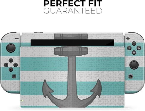 Design Skinz - Compatible with Nintendo DSi XL - Skin Decal Protective Scratch-Resistant Removable Vinyl Wrap Cover - Teal Stripes with Gray Nautical Anchor in Saudi Arabia
