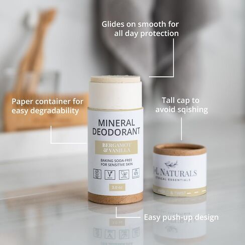 J&L Naturals Mineral Deodorant | Baking Soda-Free, 100% Natural, Sustainable Skin Care | Sensitive Deodorant For Women & Men | Aluminum Free, Vegan, Cruelty-Free (Activated Charcoal, 3 Oz (Pack of 2)) in Kuwait
