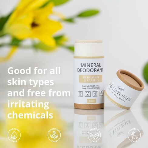 J&L Naturals Mineral Deodorant | Baking Soda-Free, 100% Natural, Sustainable Skin Care | Sensitive Deodorant For Women & Men | Aluminum Free, Vegan, Cruelty-Free (Activated Charcoal, 3 Oz (Pack of 2)) in Kuwait