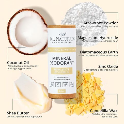 J&L Naturals Mineral Deodorant | Baking Soda-Free, 100% Natural, Sustainable Skin Care | Sensitive Deodorant For Women & Men | Aluminum Free, Vegan, Cruelty-Free (Activated Charcoal, 3 Oz (Pack of 2)) in Kuwait