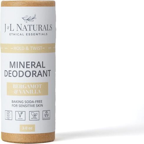 J&L Naturals Mineral Deodorant | Baking Soda-Free, 100% Natural, Sustainable Skin Care | Sensitive Deodorant For Women & Men | Aluminum Free, Vegan, Cruelty-Free (Activated Charcoal, 3 Oz (Pack of 2)) in Kuwait