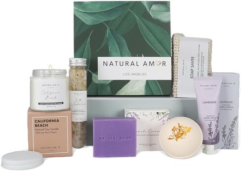 Natural Amor Handmade Spa Gift Set, Relaxing 5pcs Self Handmade Skin Care Sets Gift Package for Women, Birthday Gift, Natural Gift Idea,Spa Gifts for Women in Kuwait