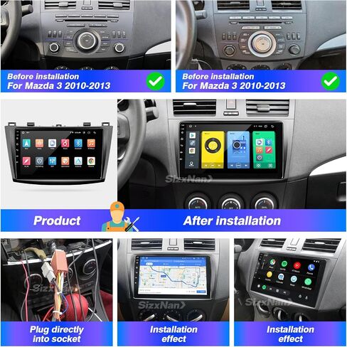 for Mazda 3 Radio Upgrade Compatible with Wireless Carplay Android Auto,Car Stereo Touchscreen Bluetooth Navigation GPS WiFi FM/AM Backup Camera 8-core Head Unit (2010-2013) in Kuwait